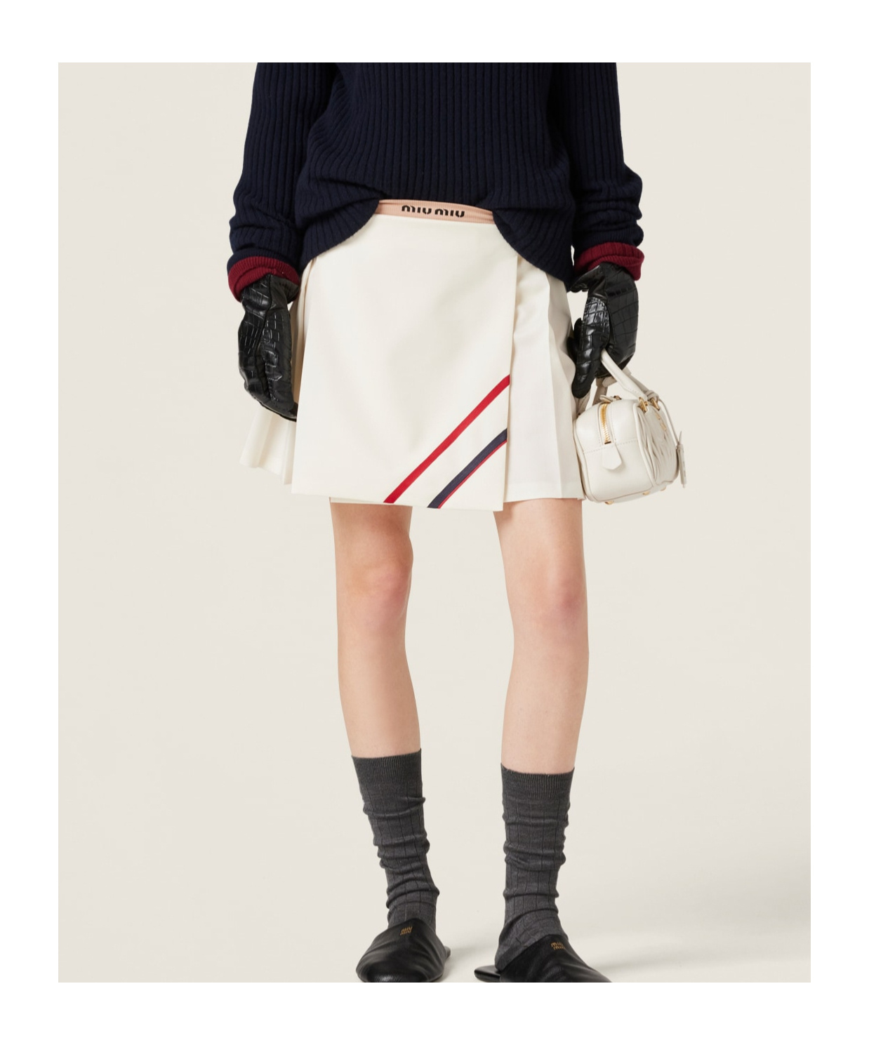 Miu Miu Pleated Mohair Fabric Mini-skirt In White