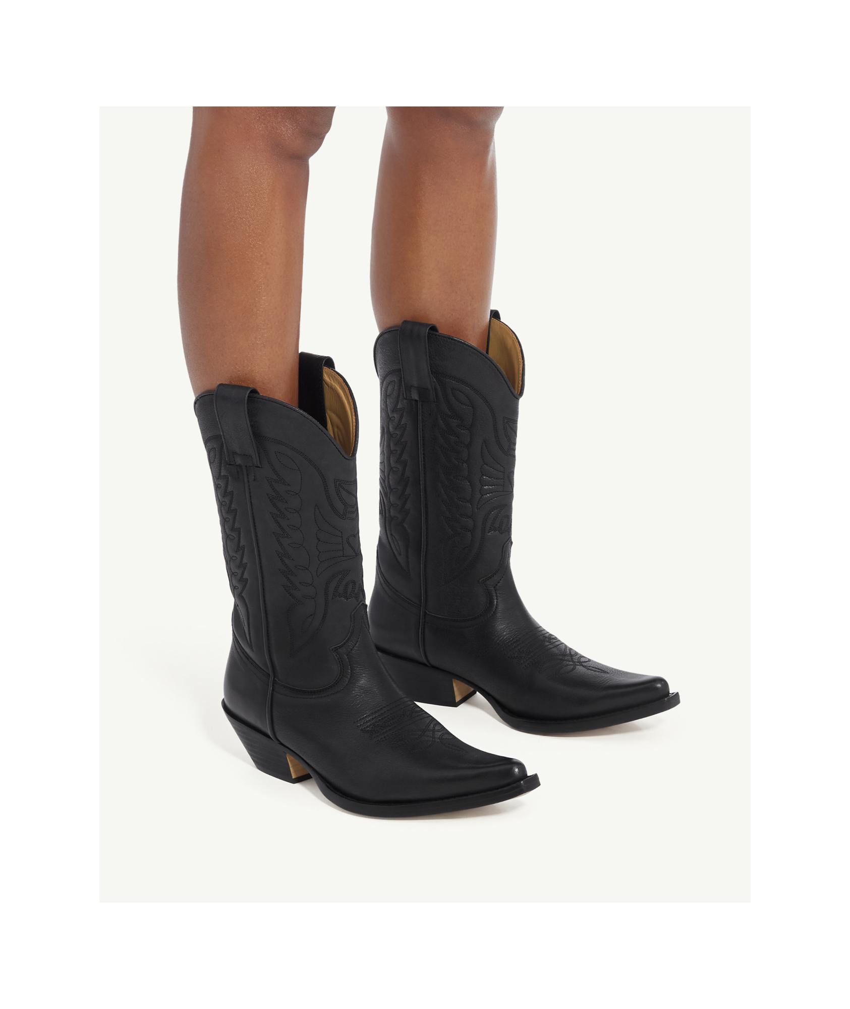 Mm6 Maison Margiela Pointed Toe Mid-calf Cuban Heel Boots In Black