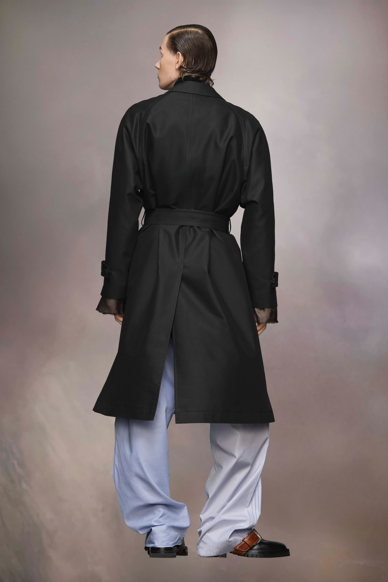 Maison Margiela Iridescent Belted Trench Coat In Black