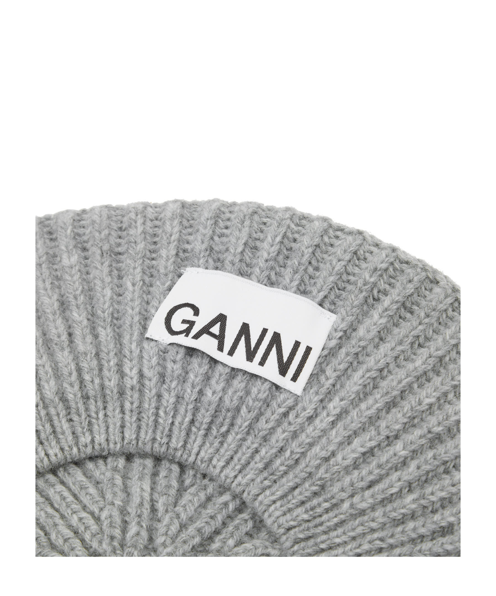 Ganni Wool Blend Ribbed Knitted Hat In Gray