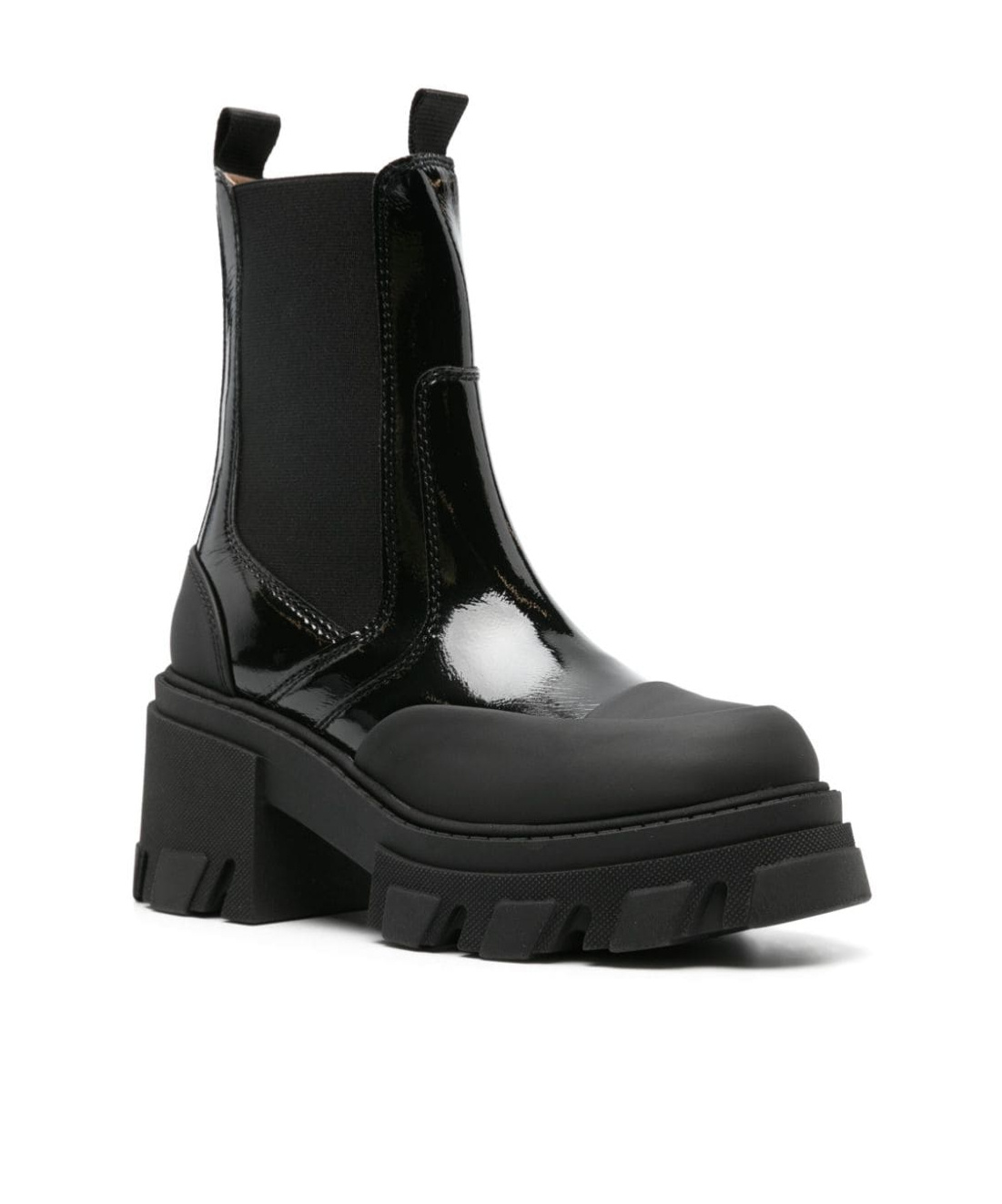 Ganni Patent-leather Platform Chelsea Boots In Black