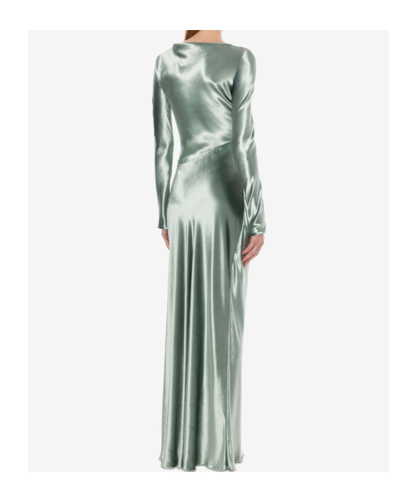 Alberta Ferretti Long Dress In Glossy Velvet In Green