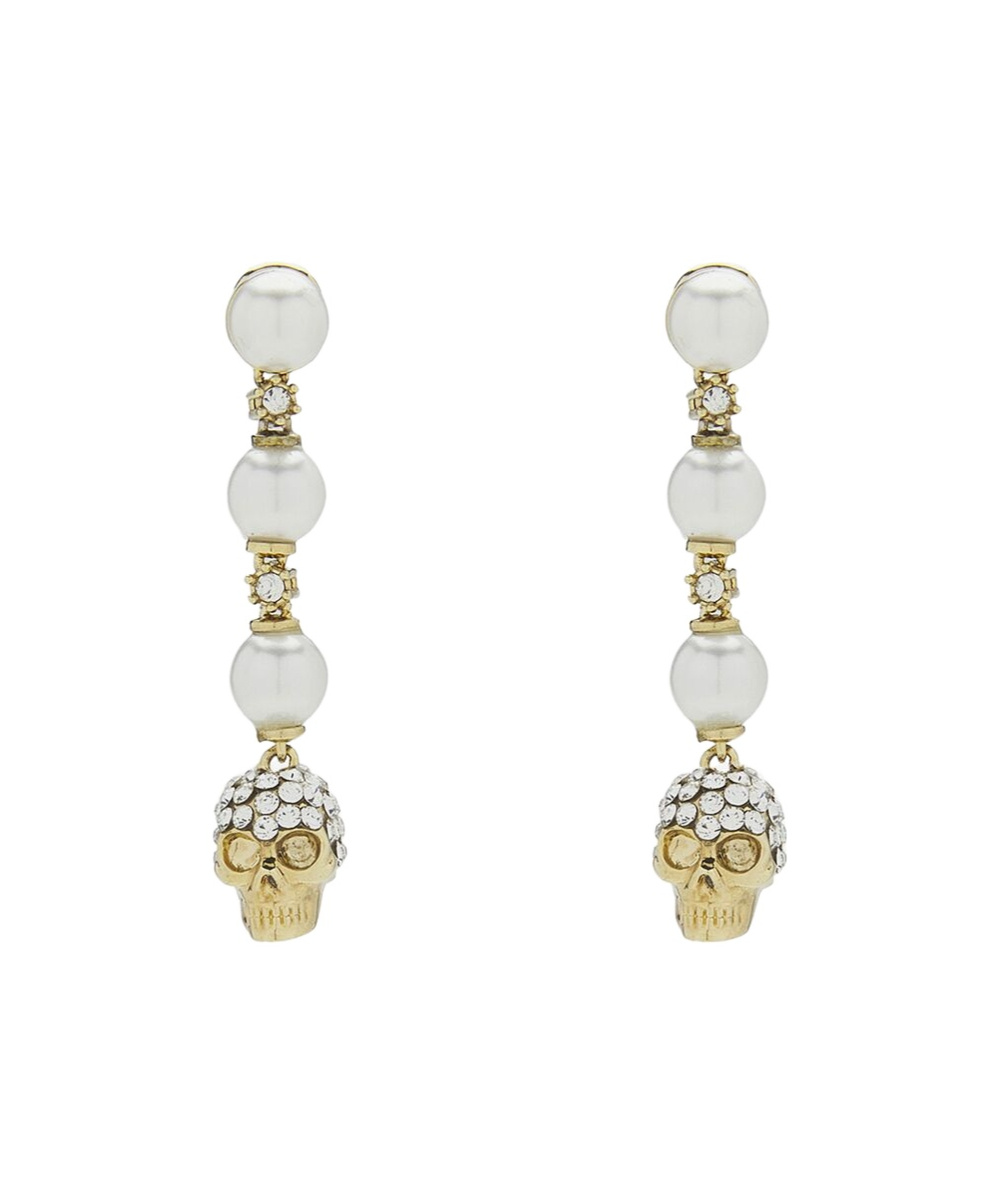 Alexander Mcqueen Dangling Pearl Skull Crystal Earrings