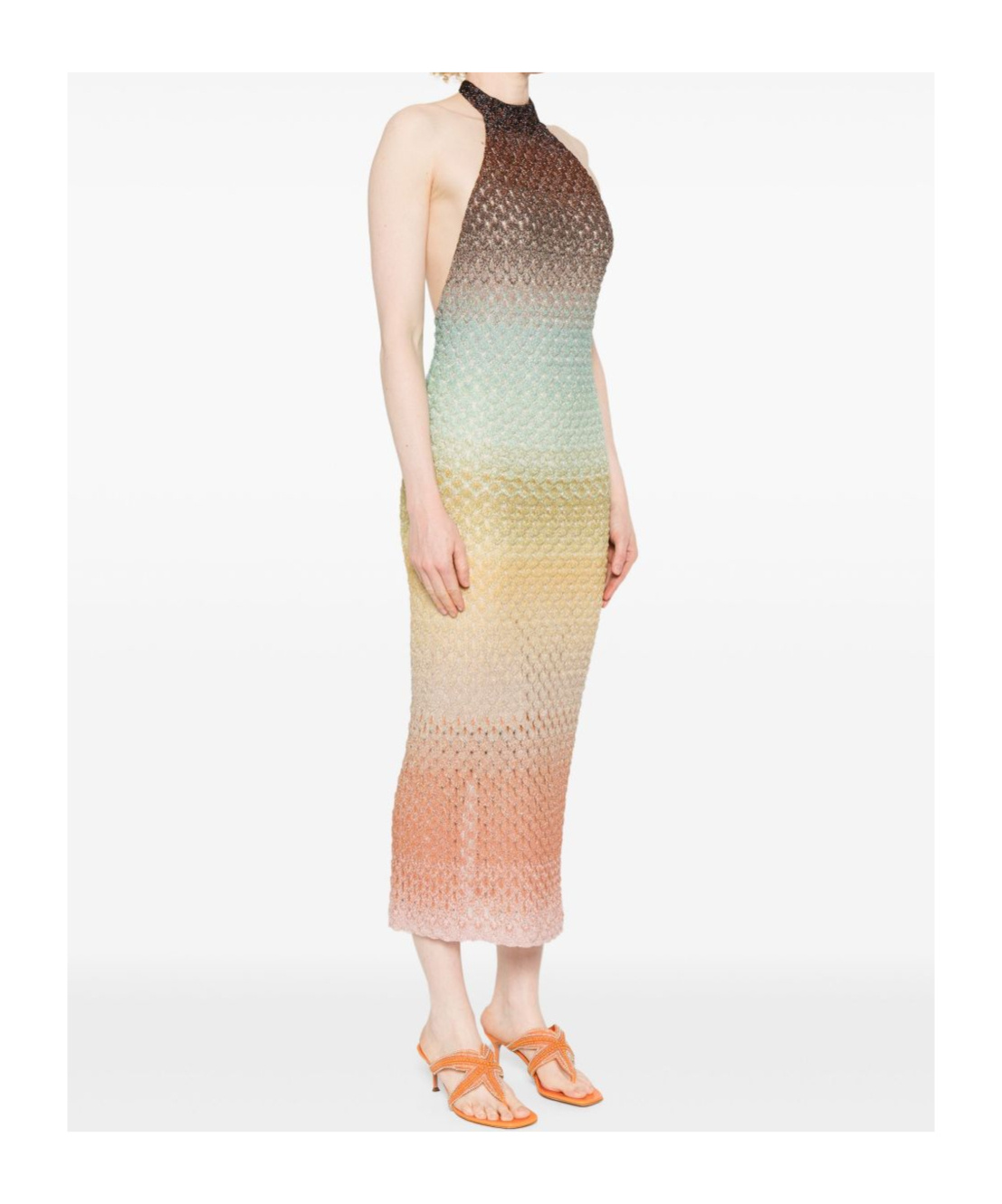 Missoni Multicolor Sleeveless Dress With Halterneck And Faded Effect In Viscose Blend Woman In Nude
