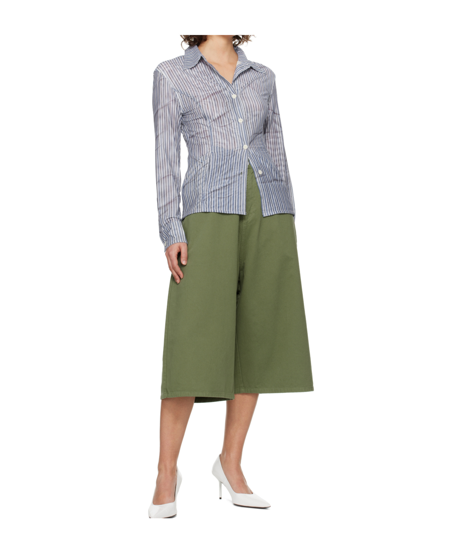 Open Yy Double-layered Mesh Print Shirt In Blue
