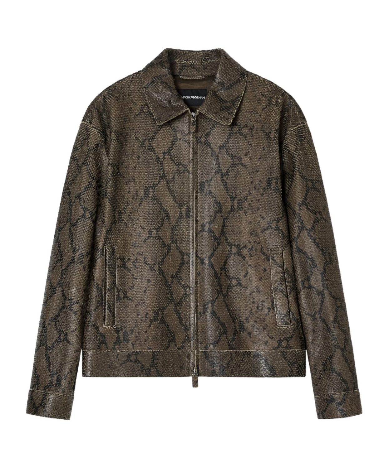 Emporio Armani Lambskin Nappa Leather Blouson In A Python Print In Brown