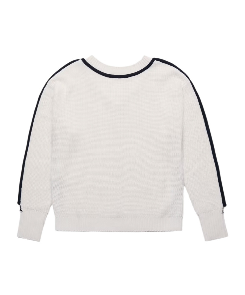 Patrizia Pepe Long-sleeve Ribbed Sweater In White/black