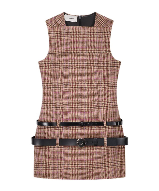 Coperni Belted Wool Dress In Brown