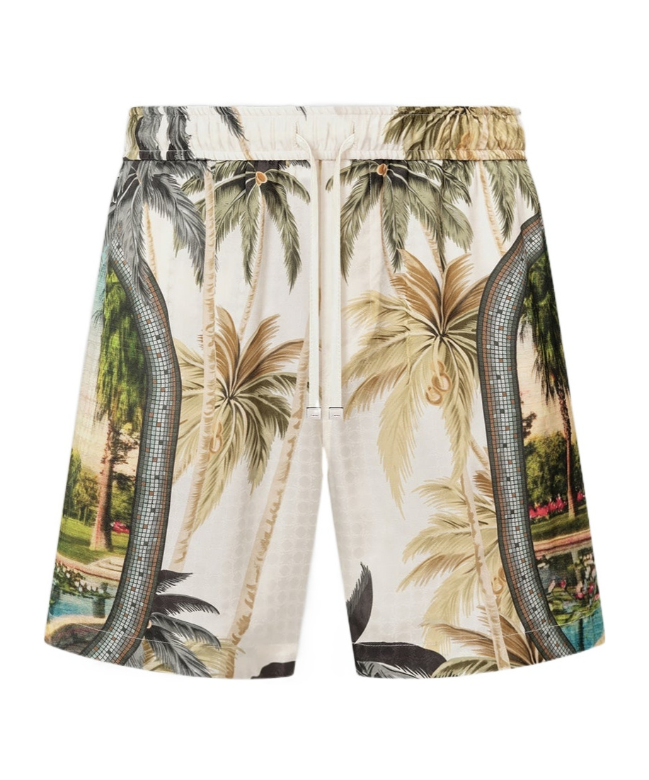 Amiri Paradise Straight-leg Printed Satin Drawstring Shorts In Multi