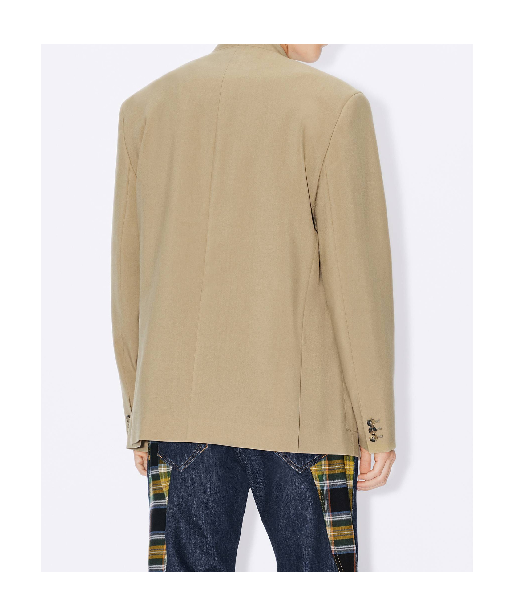 Kenzo Collarless Double-breasted Wool Blazer In Nude