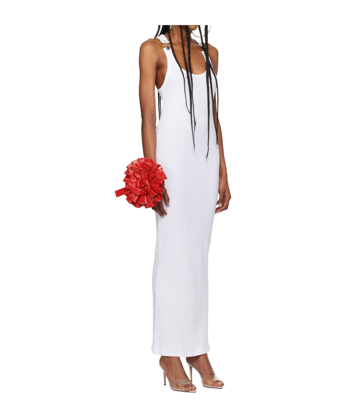 Jean Paul Gaultier Piercing Cotton Jersey Maxi Dress In White