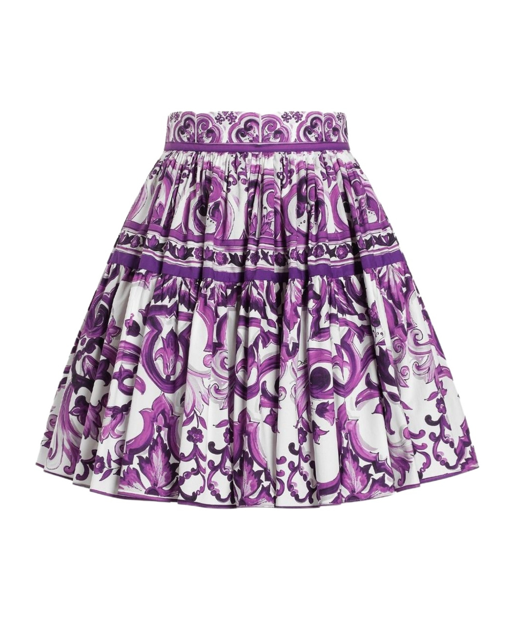Dolce & Gabbana Violet Pleated Miniskirt With Rear Zip Closure And All-over Graphic Print In Cotton Woman