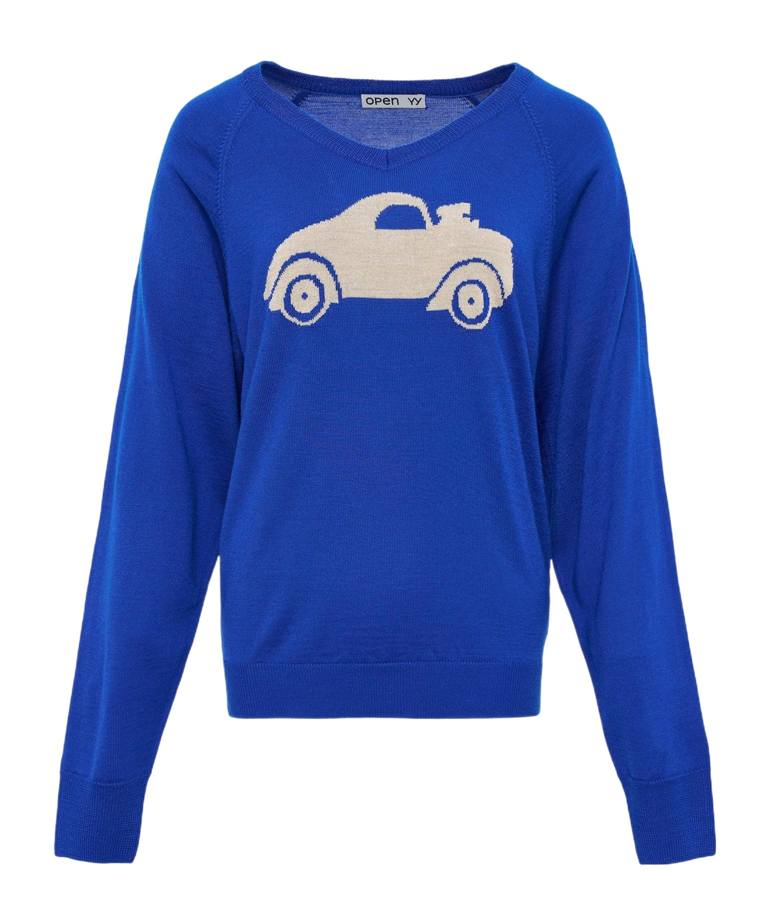 Open Yy Car Pattern Knitted Sweater In Blue
