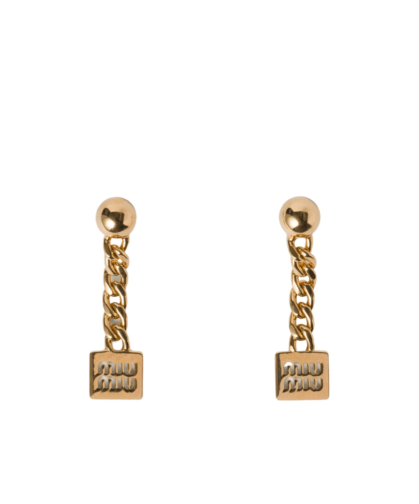 Miu Miu Logo-detailed Drop Earrings In Yellow