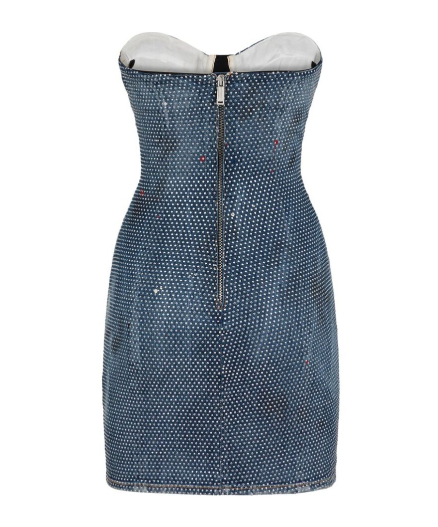 Dsquared2 Studded Denim Bustier Minidress In Blue