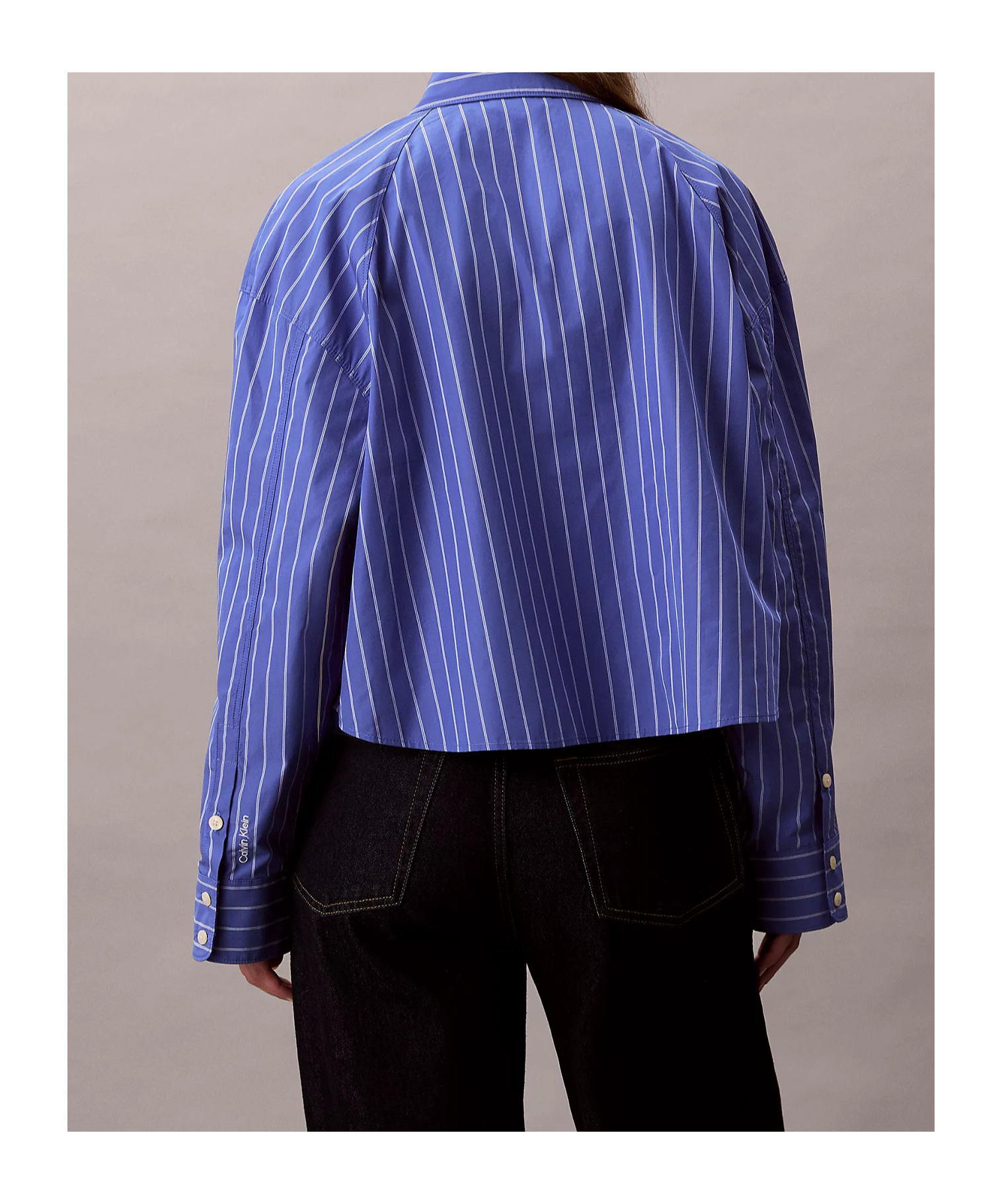 Calvin Klein Jeans Est.1978 Stripe Cropped Boxy Button-down Shirt In Blue