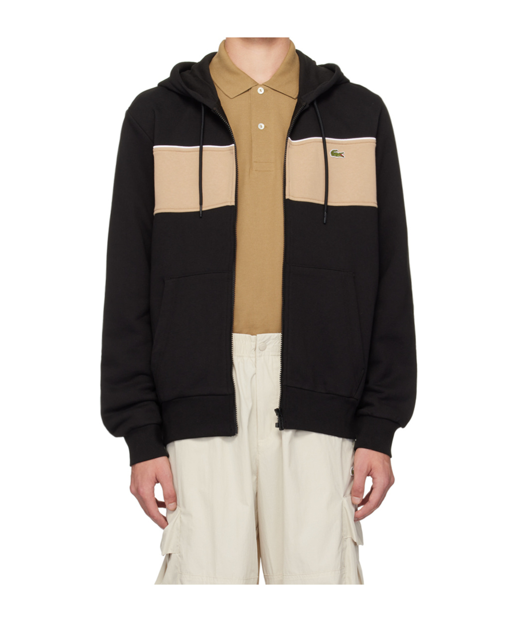 Lacoste Zip-up Colorblock Hooded Hoodie In Black