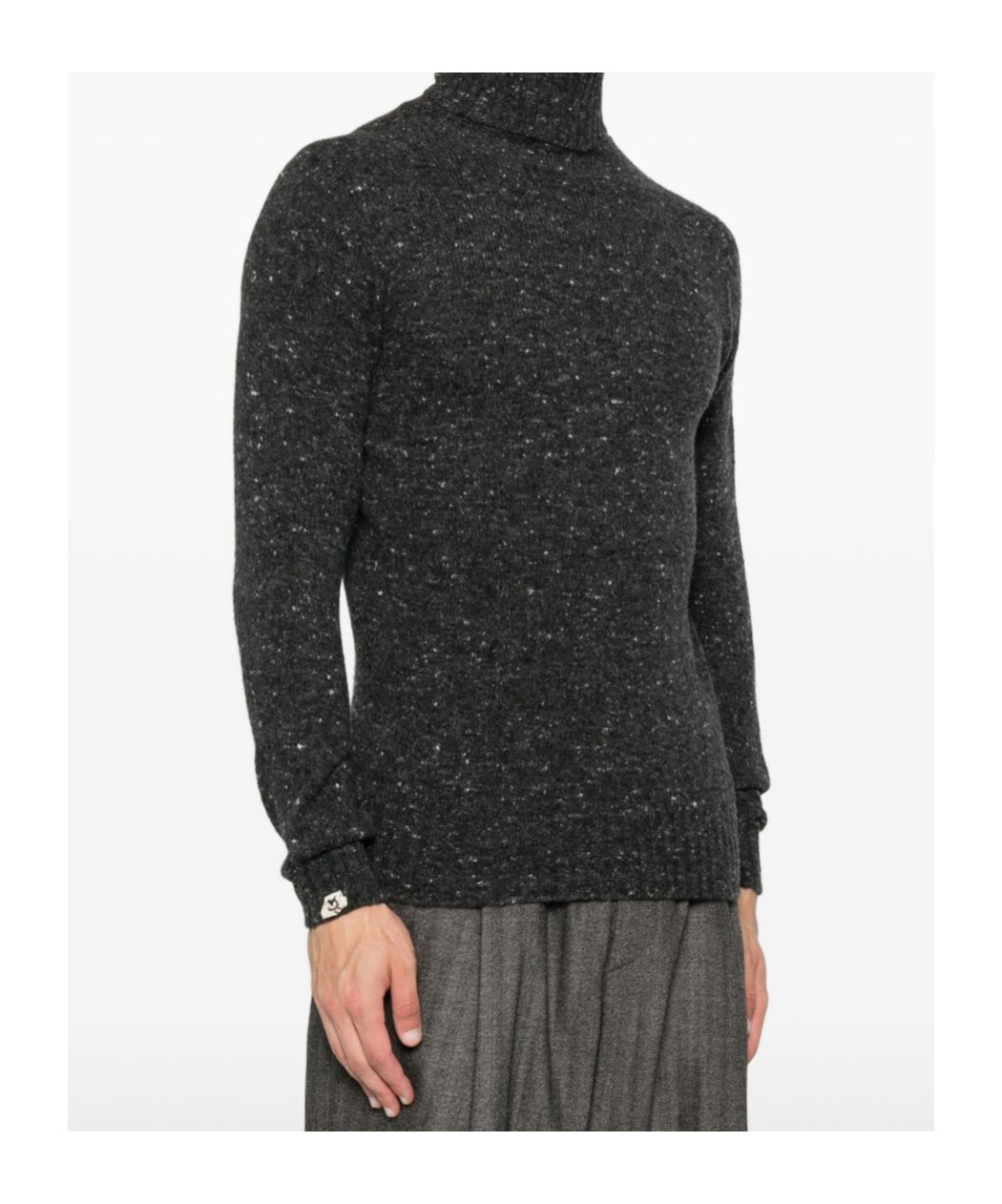 Drumohr Speckled Grey Turtleneck Sweater With Ribbed Cuffs In Black
