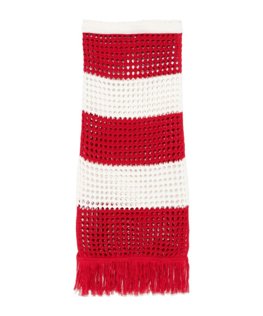 Farm Rio Hollowed-out Knitted Extra-long Skirt In Red