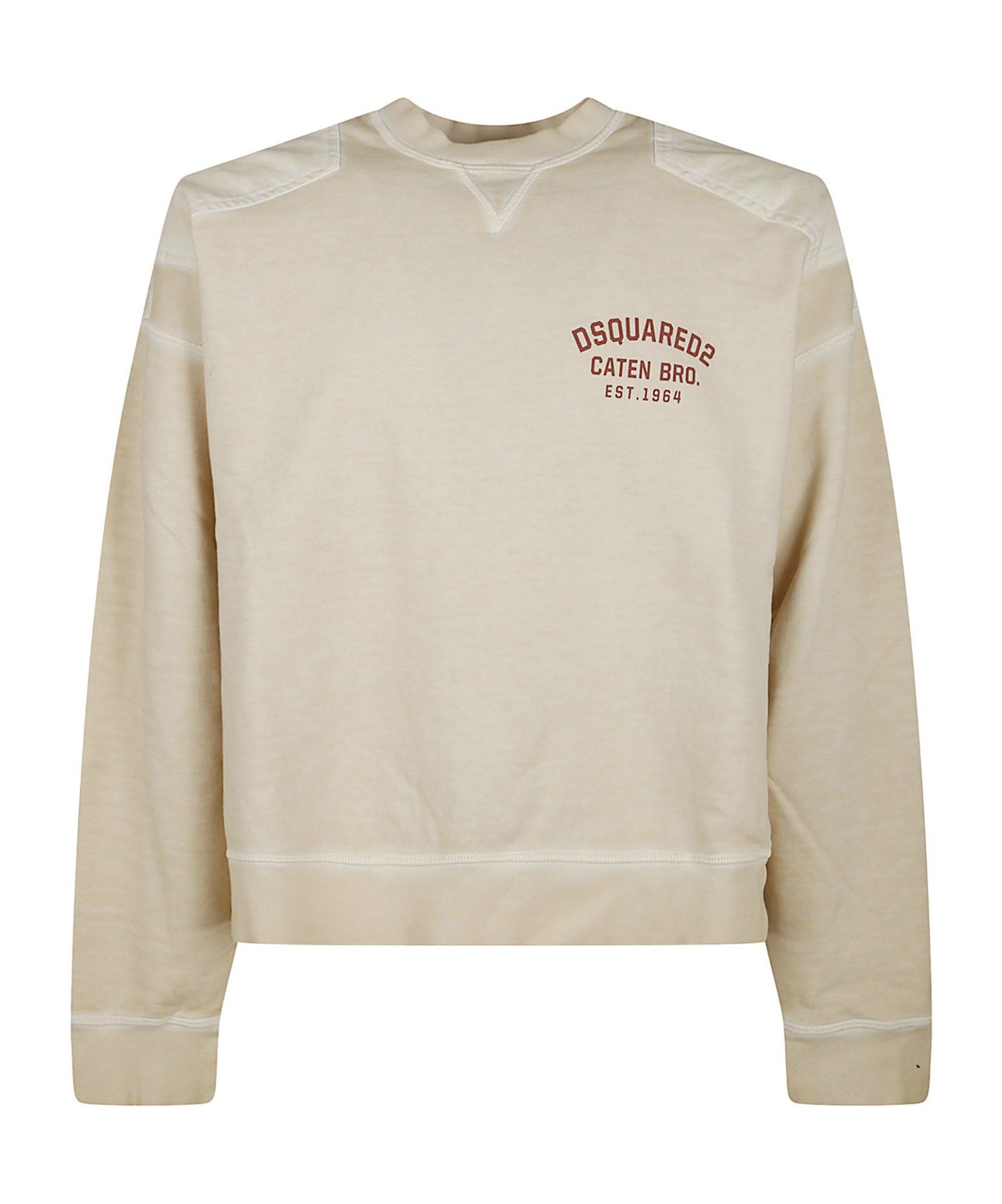 Dsquared2 Oversized Crewneck Cotton Sweatshirt Patches In Neutral