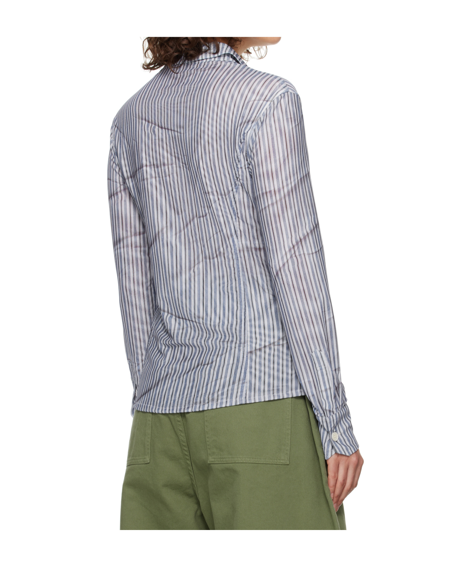 Open Yy Double-layered Mesh Print Shirt In Blue