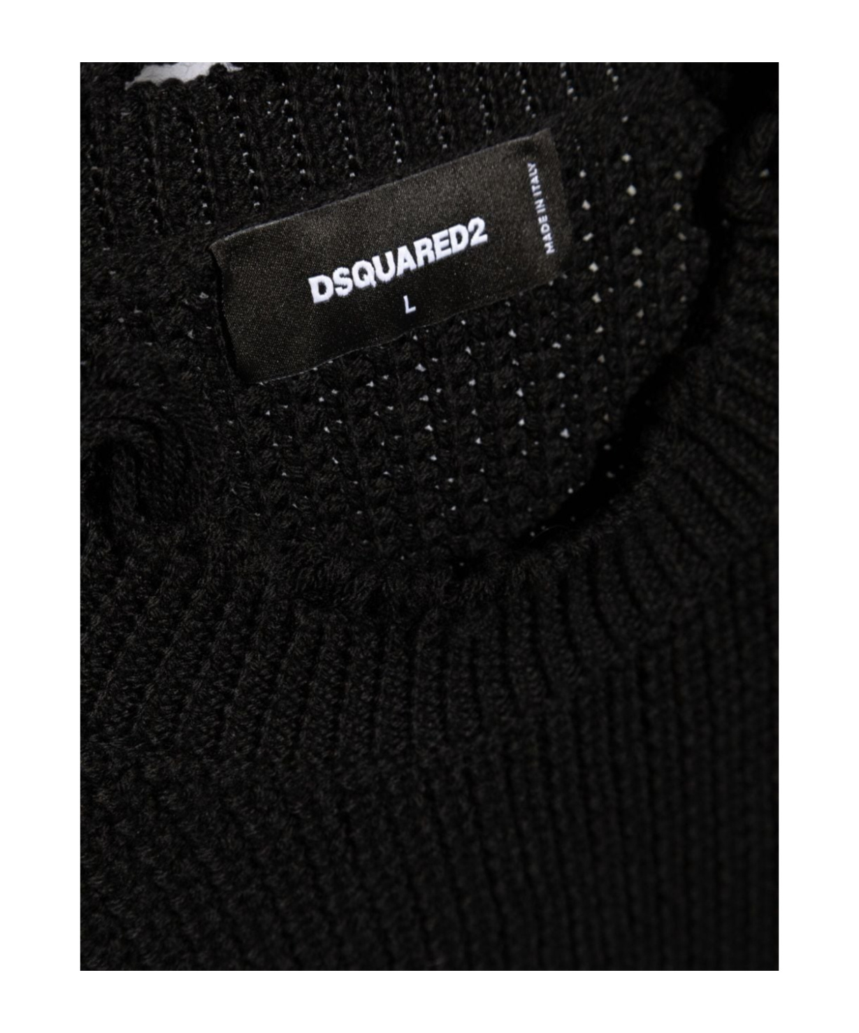 Dsquared2 Textured Knit Sweater With Raw Hem And Distressed Detailing In Black