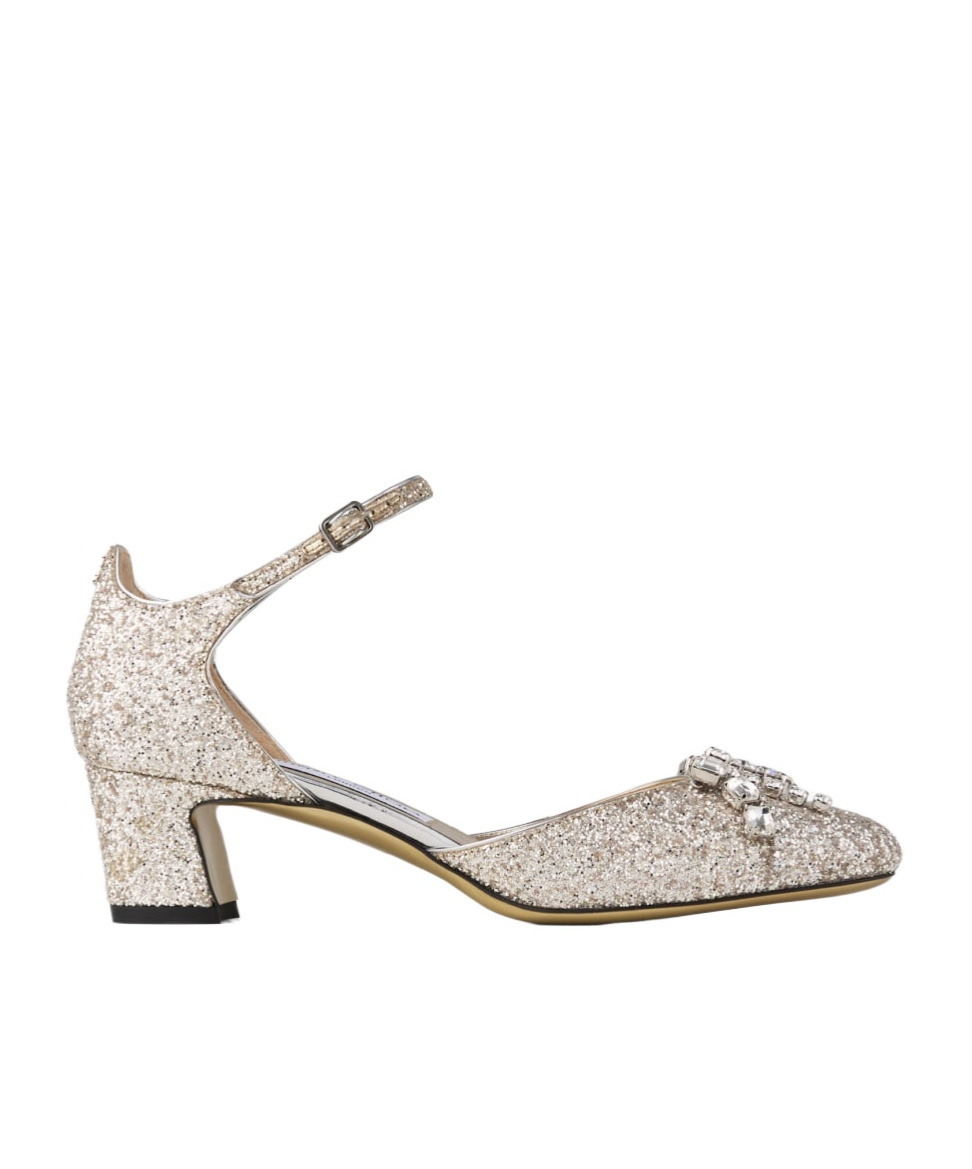 Jimmy Choo Decollete In Glittered Fabric In Nude
