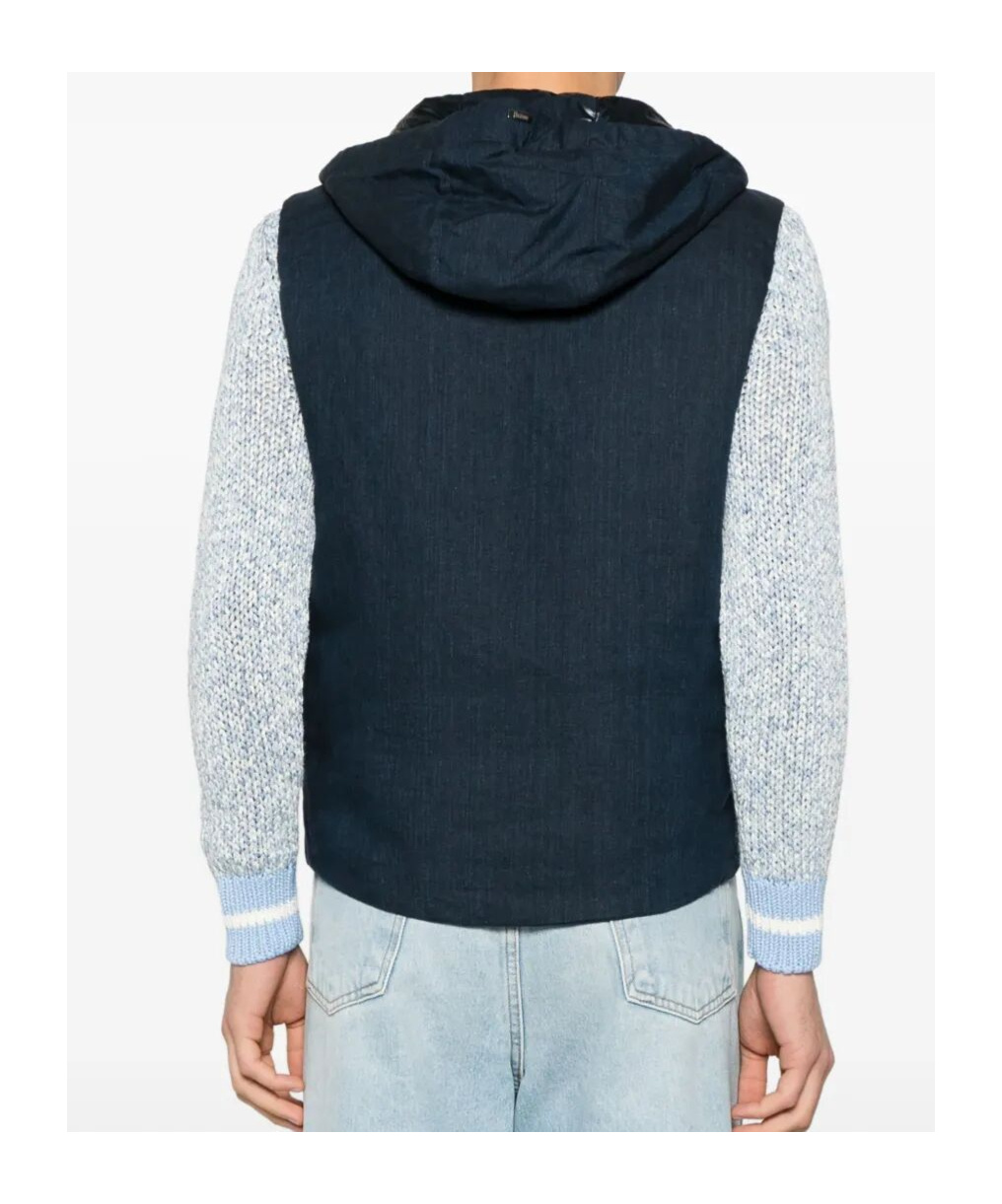Herno Padded Vest With Hood And Textured Finish In Blue