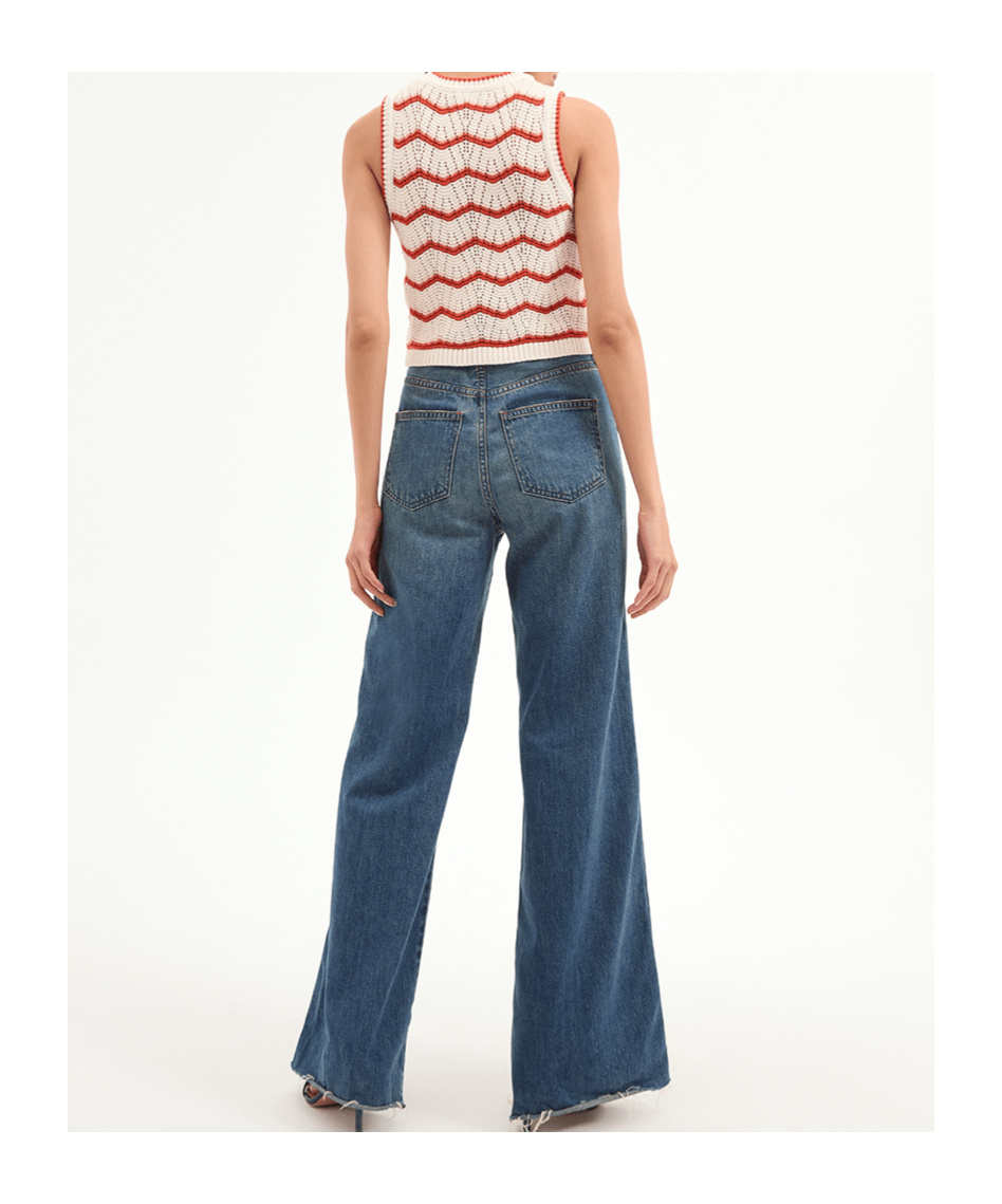 Shop Veronica Beard Jerrel Cropped Knit Tank Top In Rice White/pink Shell Color/persimmon Color