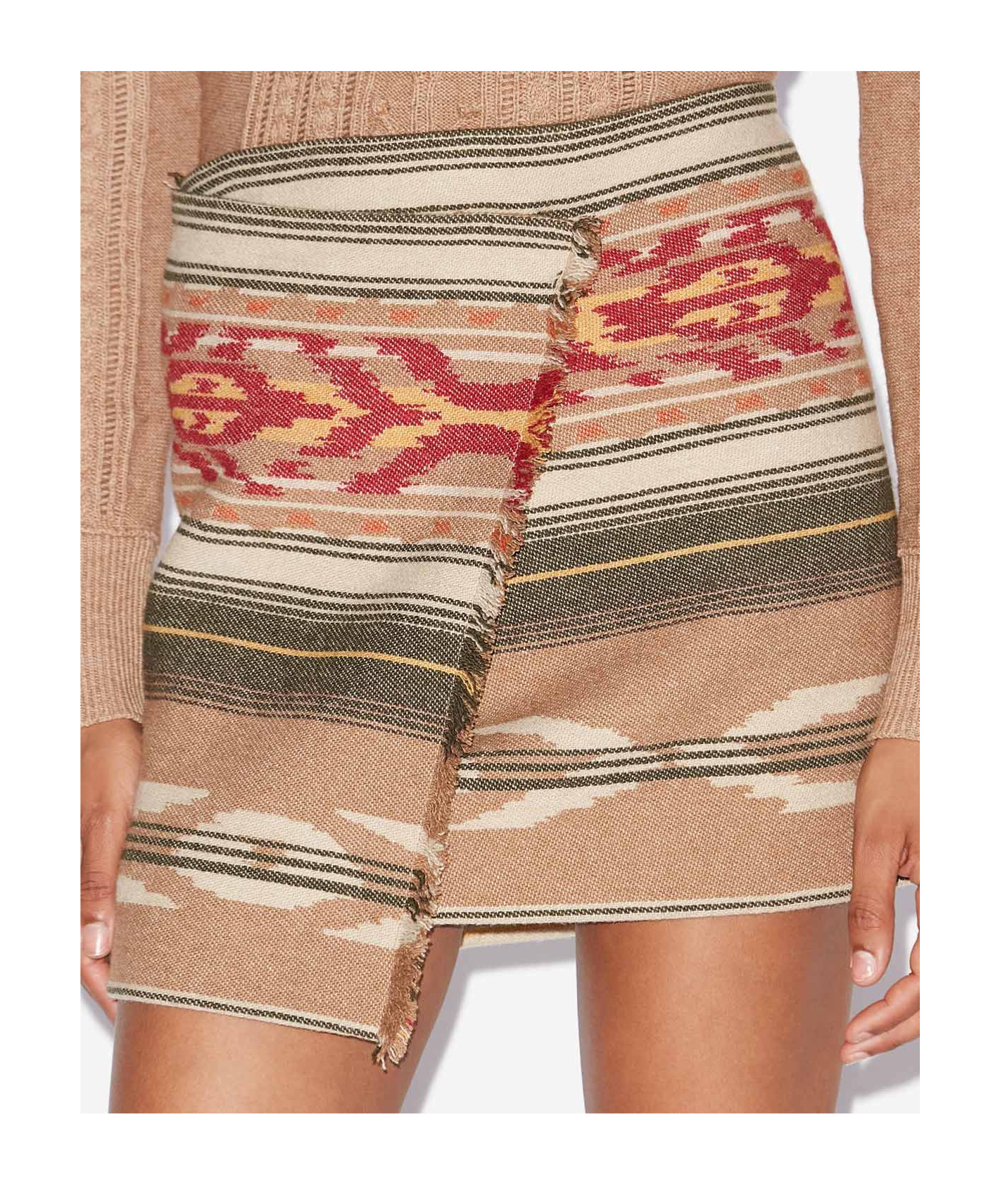 Isabel Marant Étoile Adelaide Frayed Wool-blend Jacquard Mini Wrap Skirt In Nude