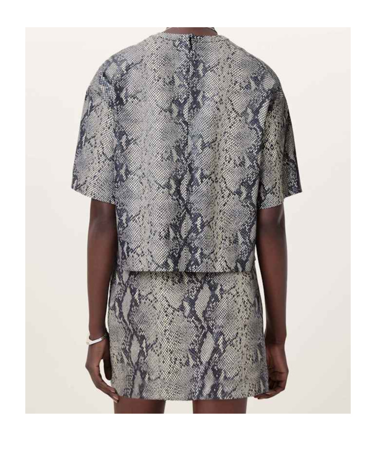 Allsaints Renai Foil Snake Print Suede T-shirt In Gray
