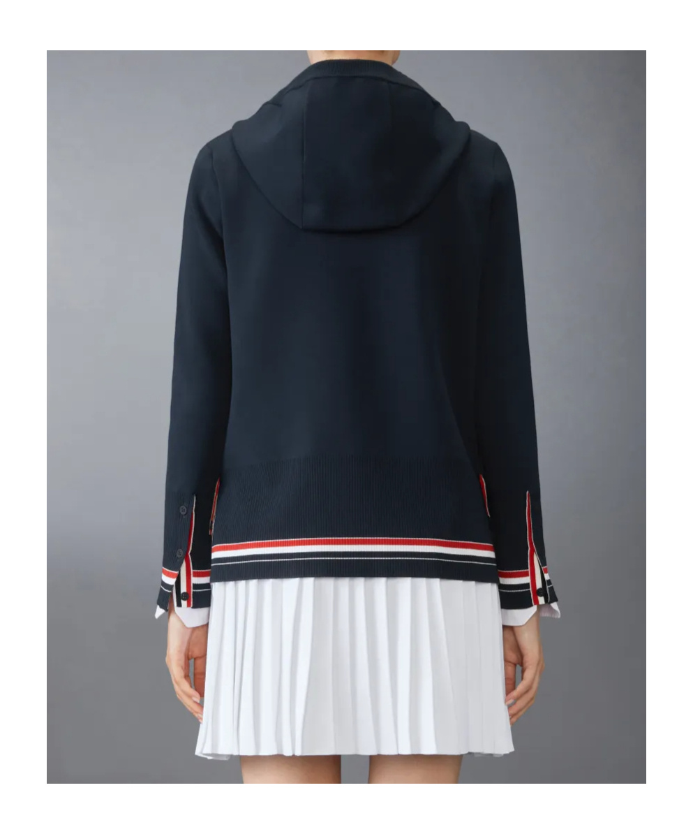 Thom Browne Long-sleeved Hooded Cardigan In Blue