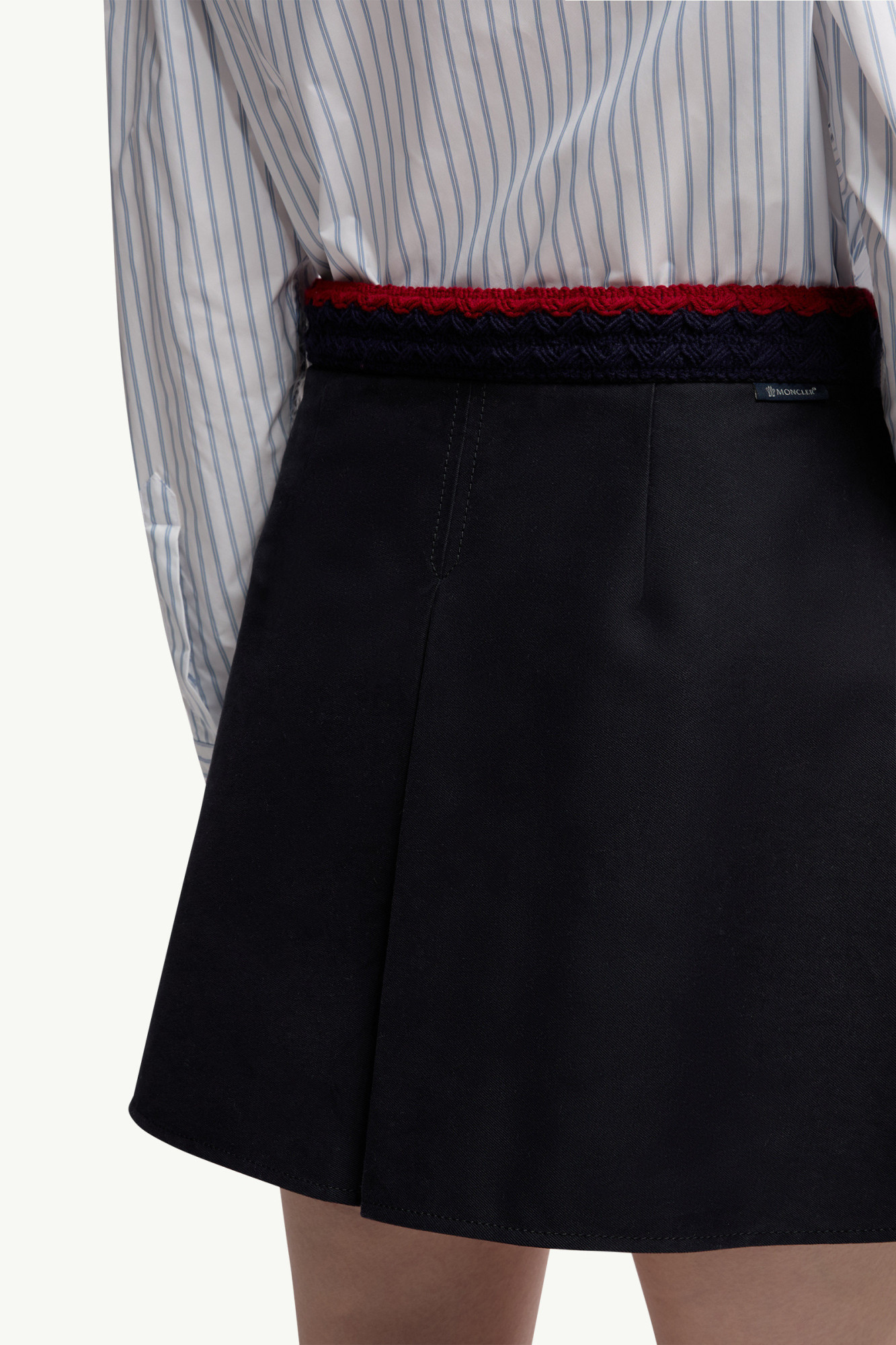 Moncler Cotton Gabardine Pleated Mini Skirt In Blue