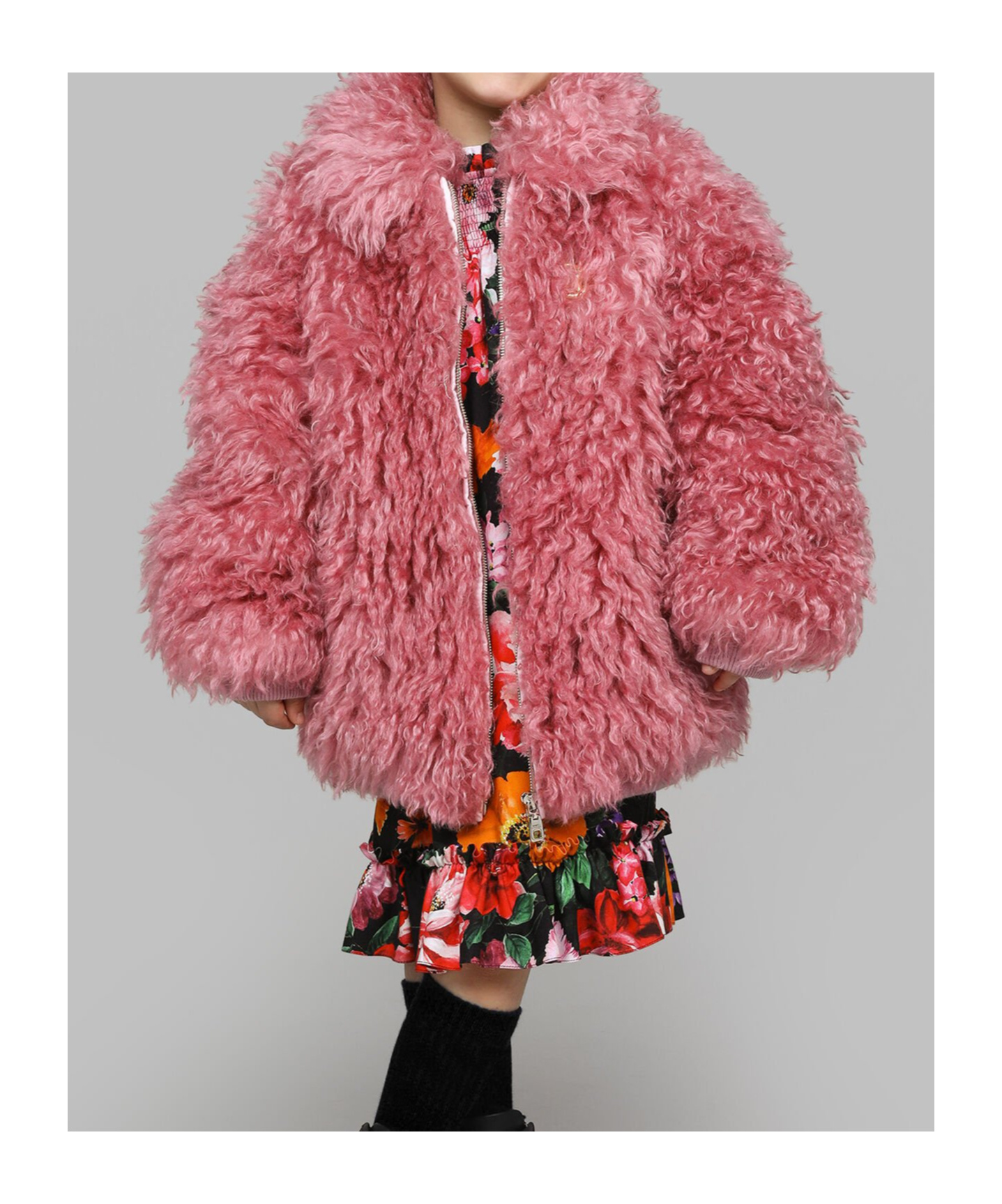 Dolce & Gabbana Dg-logo Faux-fur Coat In Pink