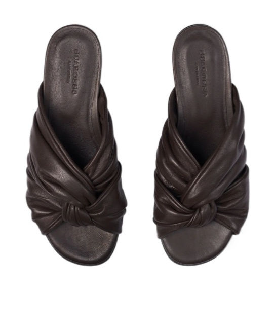 Scarosso Knotted-detail Slide Sandals In Dark Brown - Calf