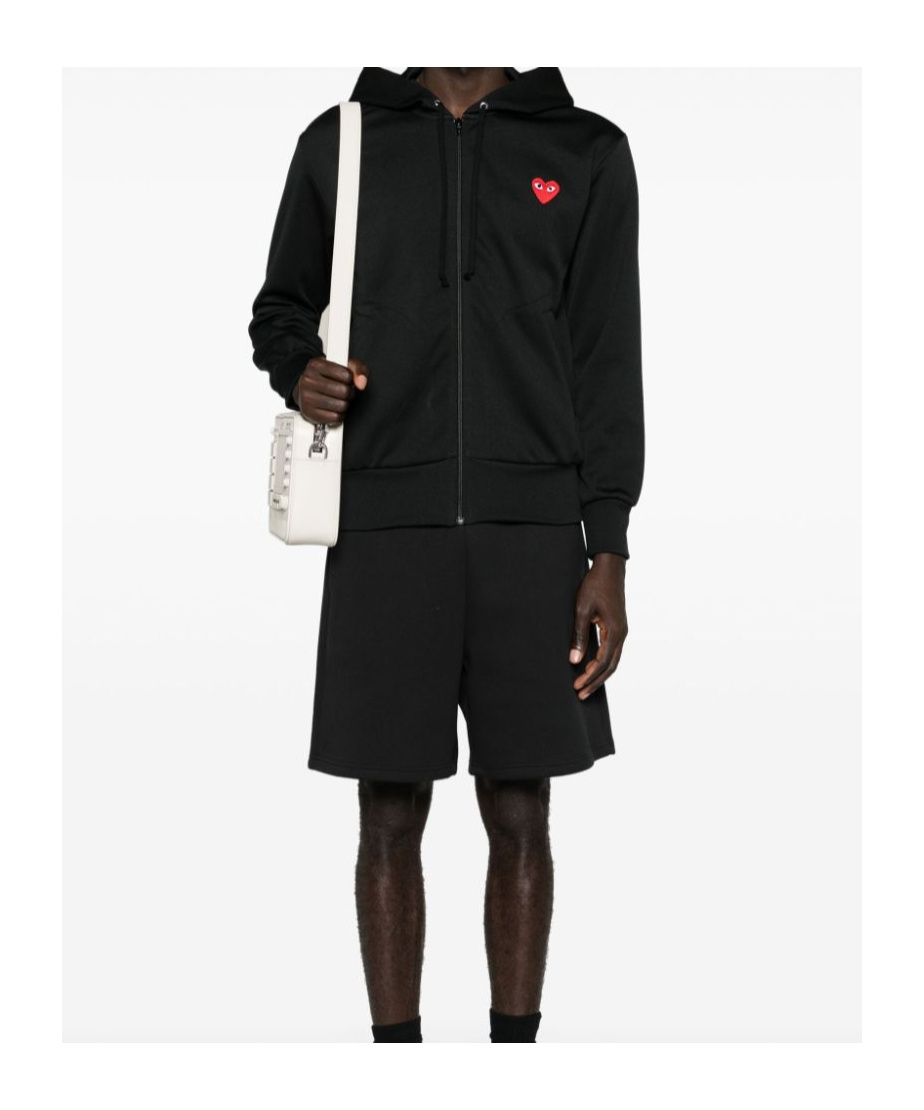 Comme Des Garçons Comme Des Garcons Logo Zipped Cotton Hoodie In Black