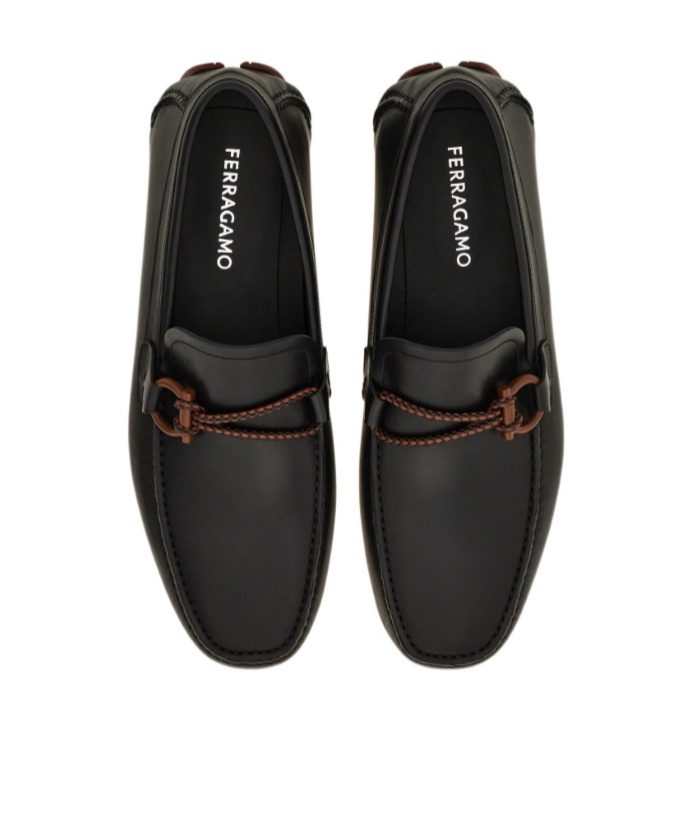 Ferragamo Gancini Ornamented Driver Loafers In Black