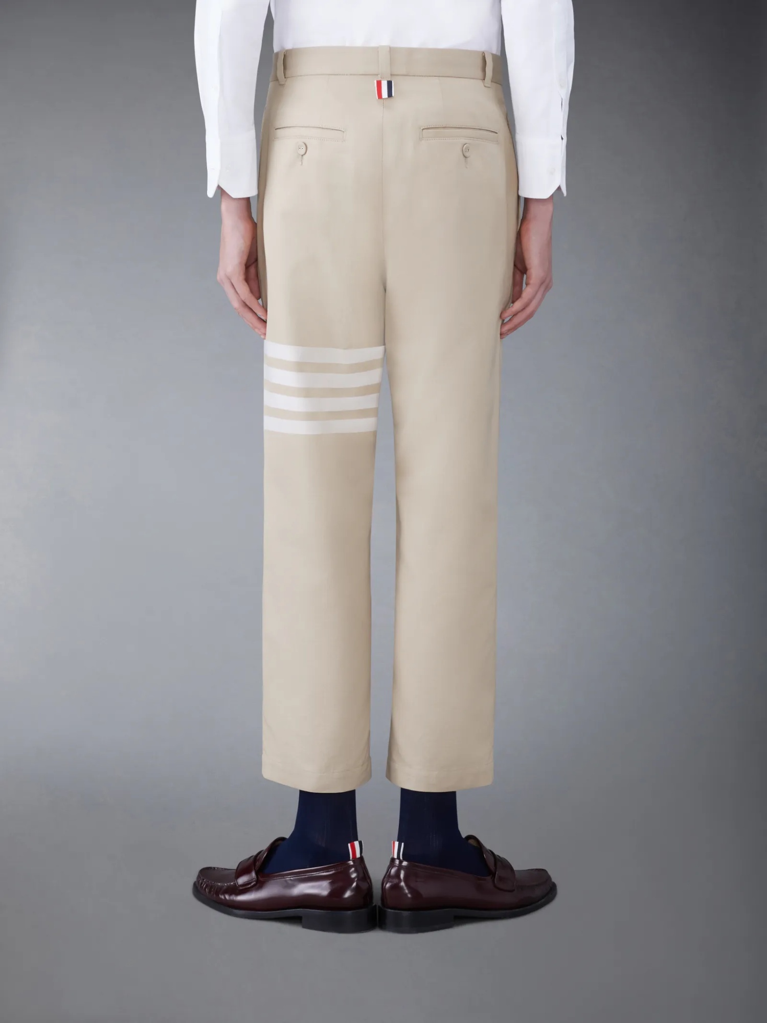 Thom Browne Camel Beige Cotton Unconstructed Straight Leg Trousers In Brown