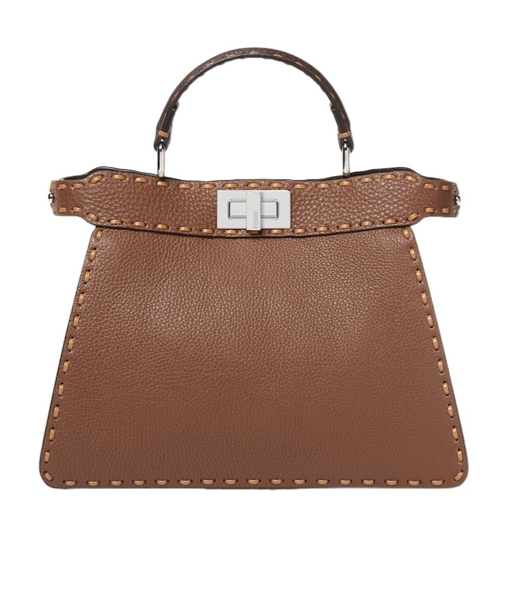 Fendi Peekaboo Iseeu Small Multicolour Sage Selleria Bag With 556 Hand-sewn Topstitches In Brown