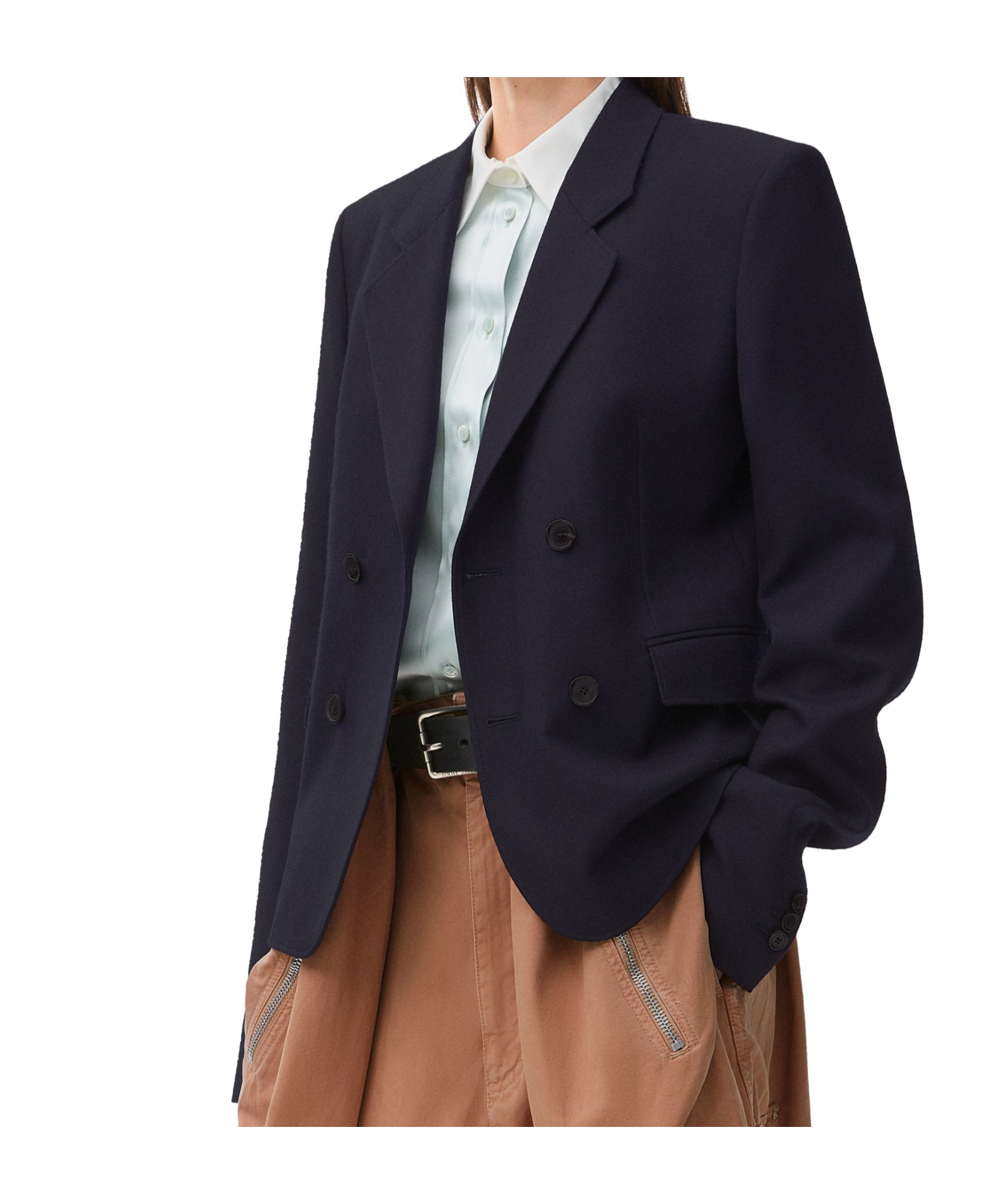 Loewe Long-sleeved Short Wool Suit Coat In Black