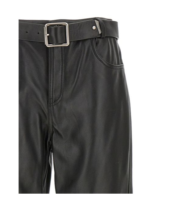 Pinko Nappa Leather Long Trousers With Belt In Black
