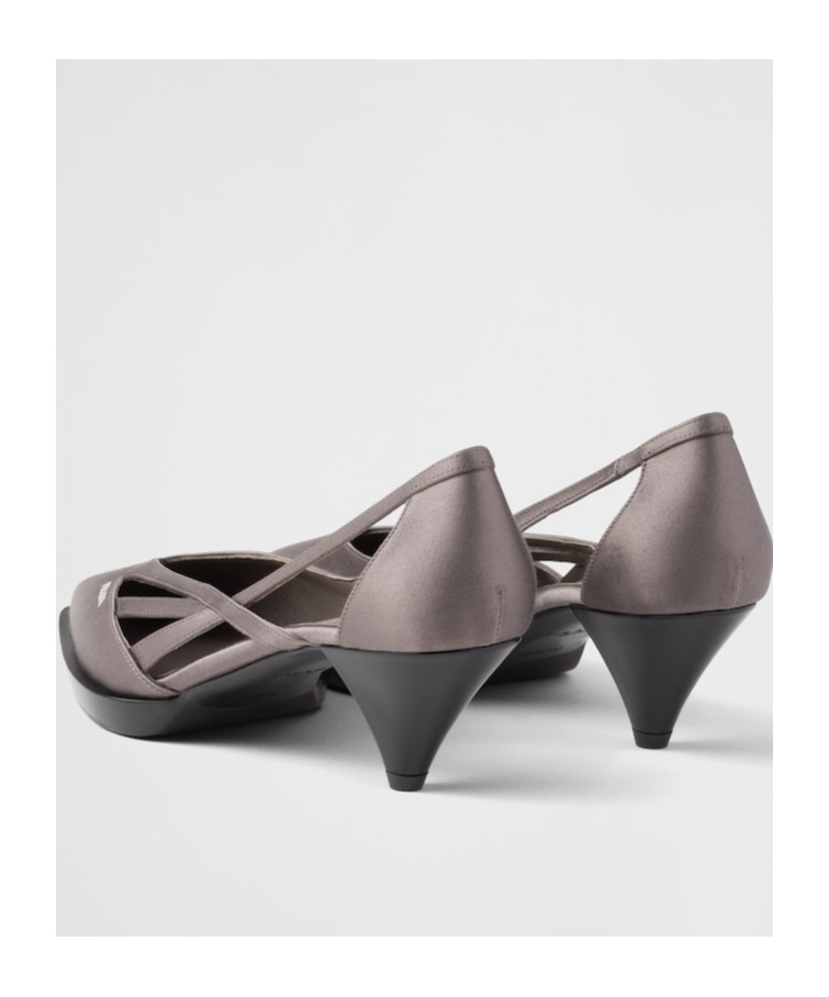 Prada Logo Hollowed Out High Heels In Gray