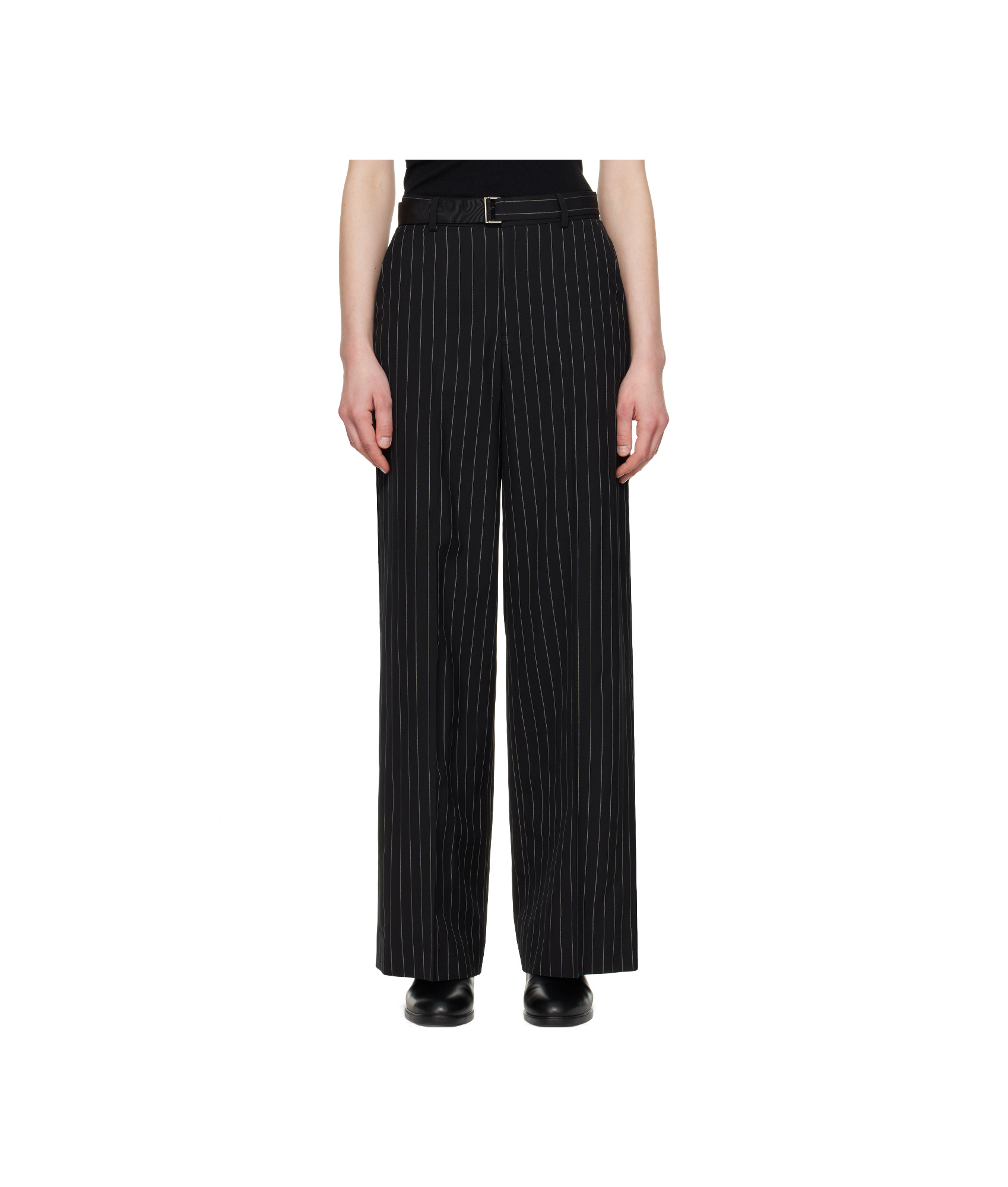 Sacai Black Wool Silk Suiting Trousers In Black
