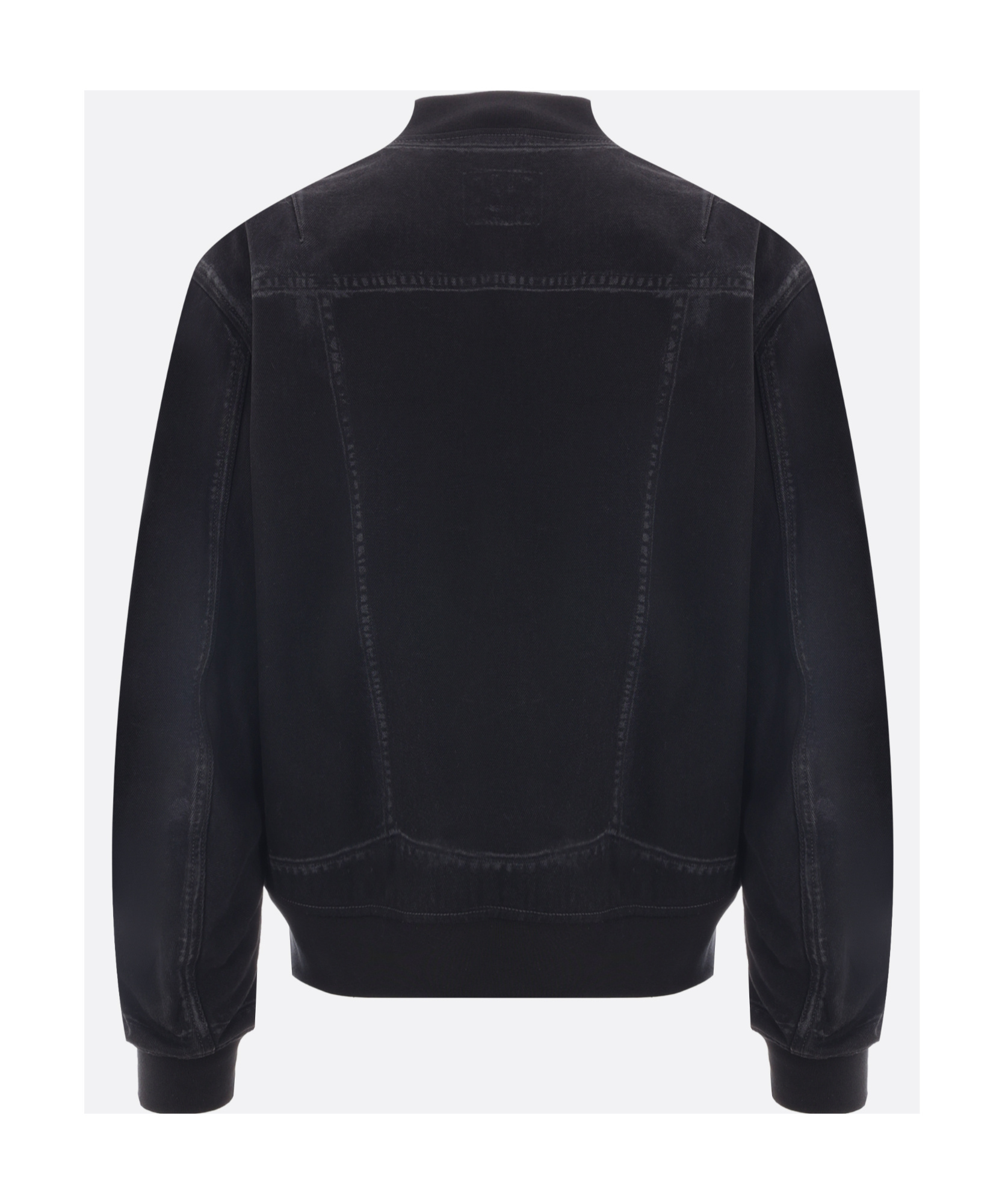 Alexander Mcqueen Black Bomber Jacket With Ghostwash Print In Cotton Denim Man In Black