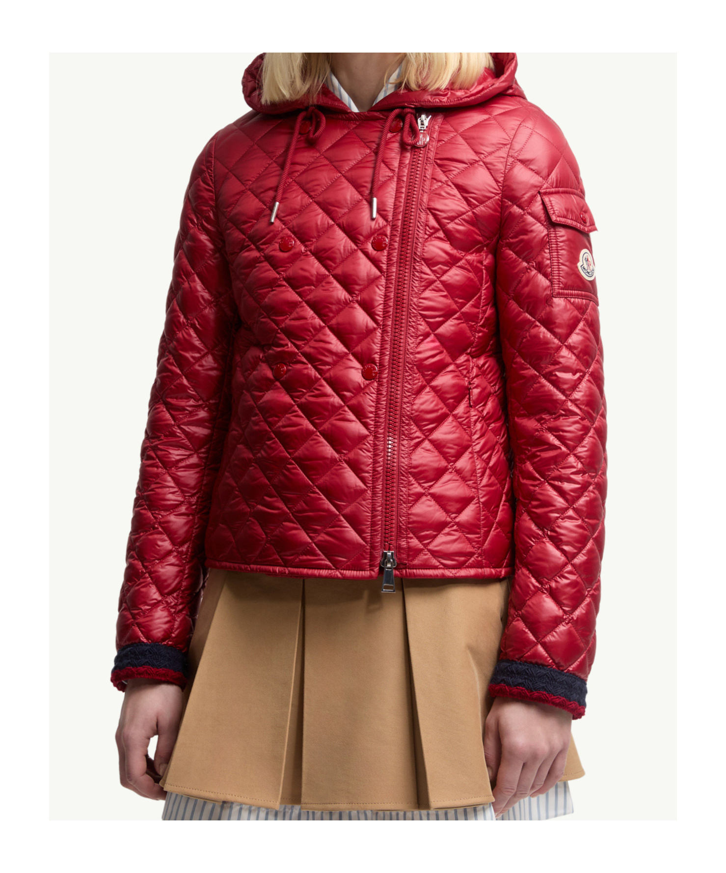 Moncler Corbelin Hooded Down Moto Jacket In Red