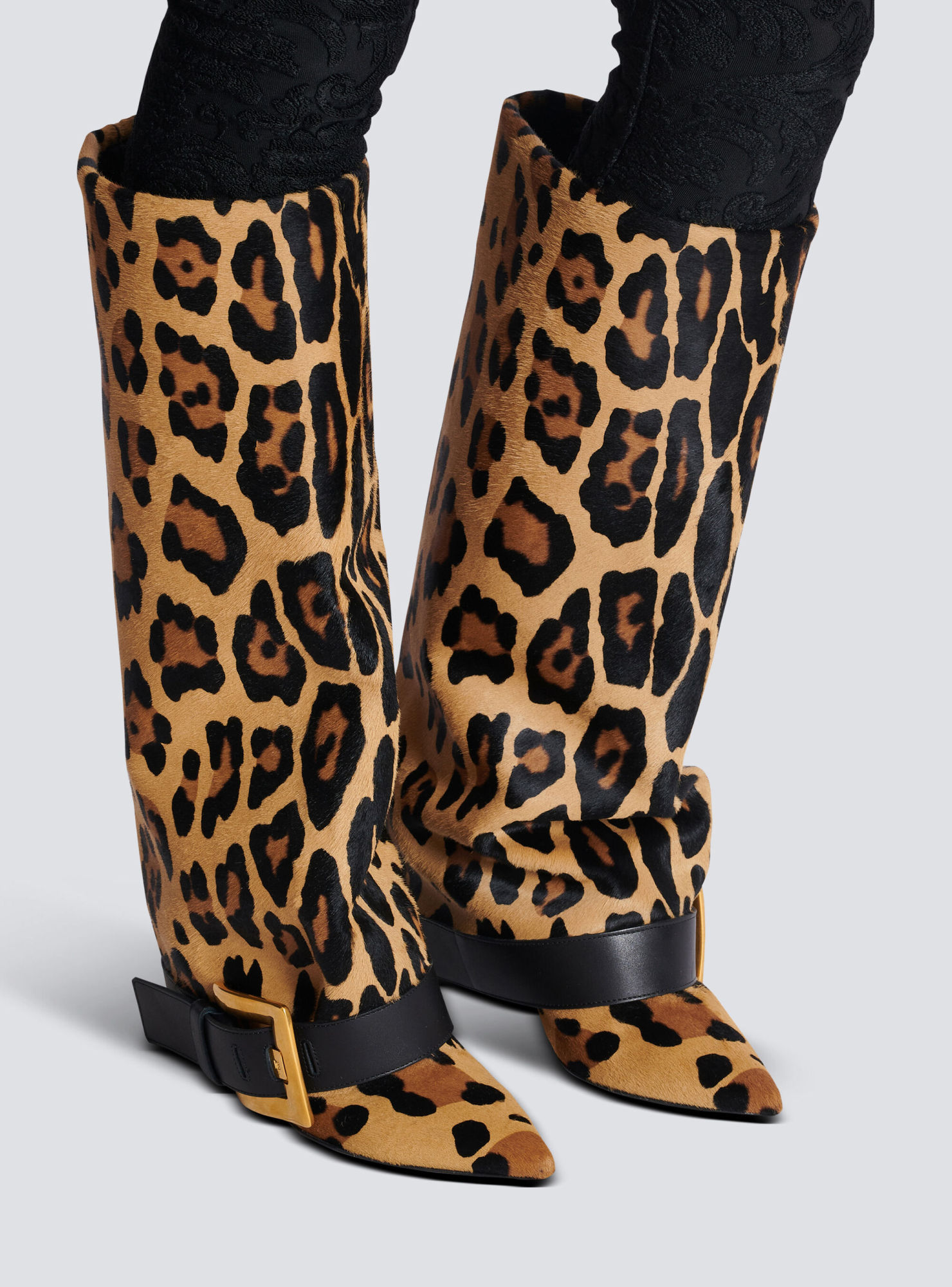 Balmain Anthem Leopard-print Pony Knee-high Boots In Animal Print