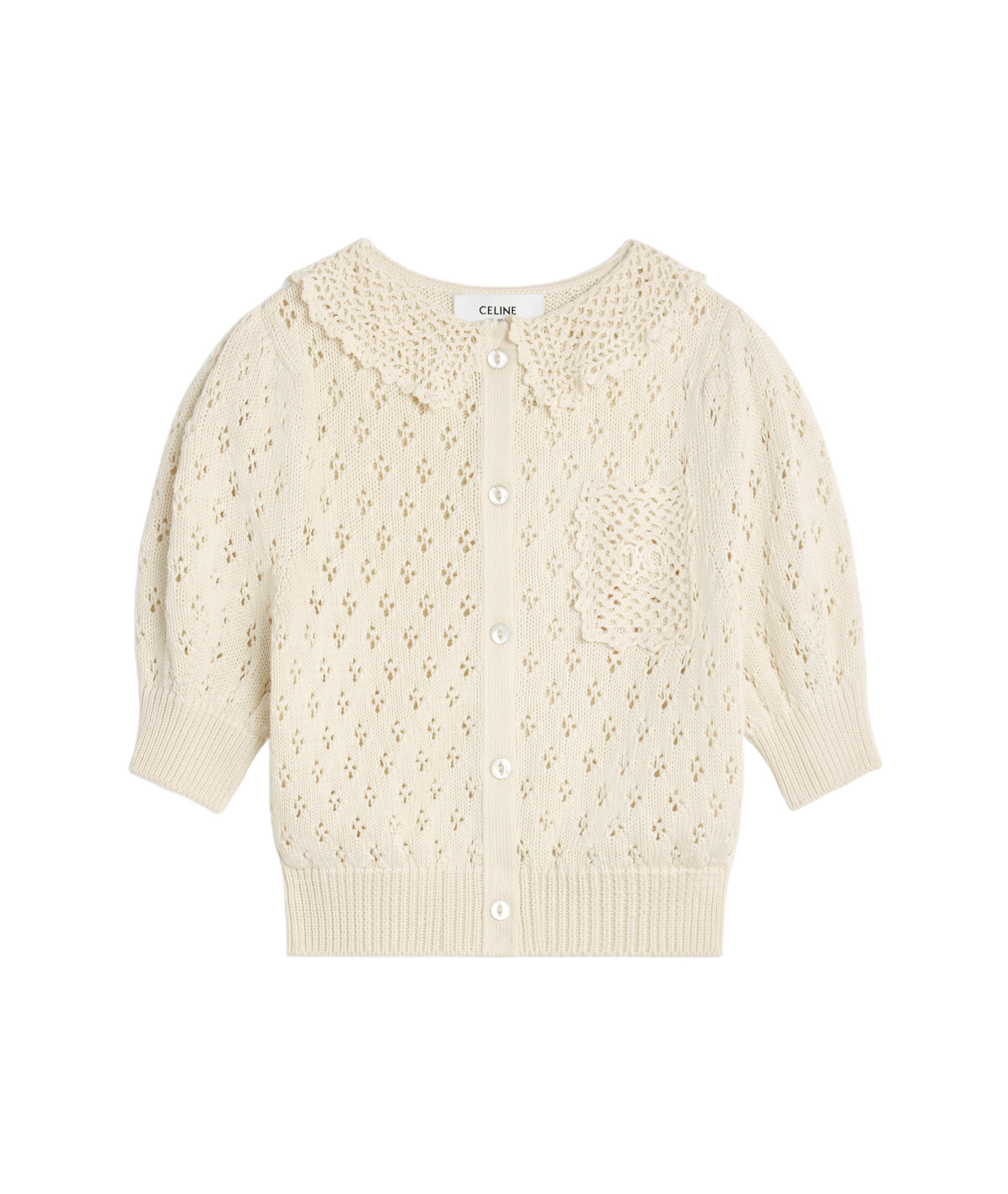 Celine Trimphe Embroidered Short Cardigan In Off White