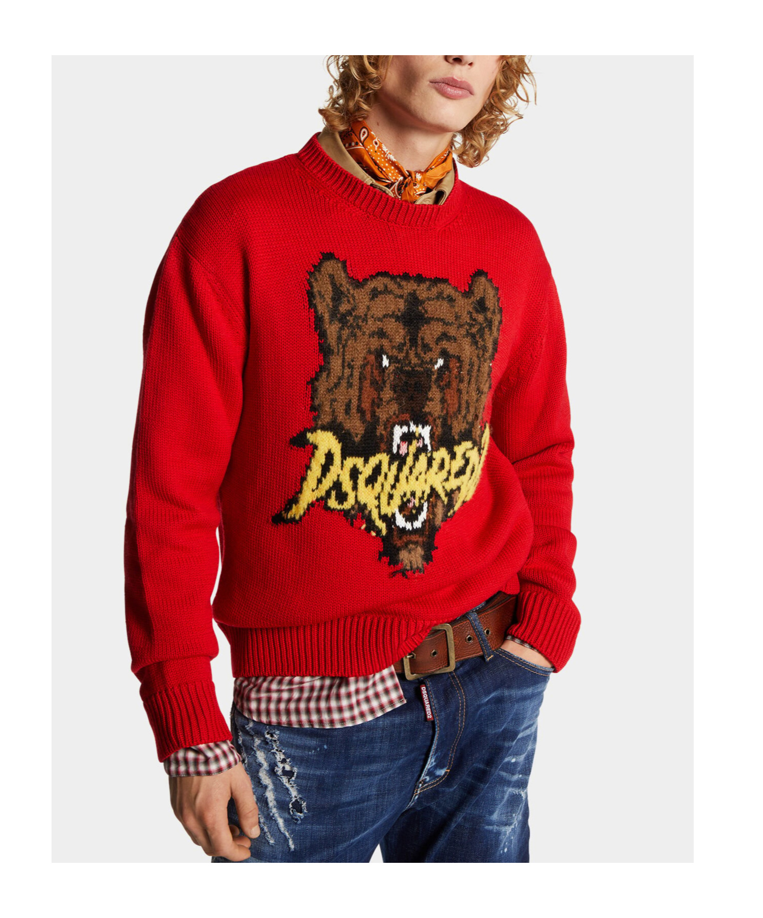 Dsquared2 Crewneck Embroidered Graphic Design Sweater In Red