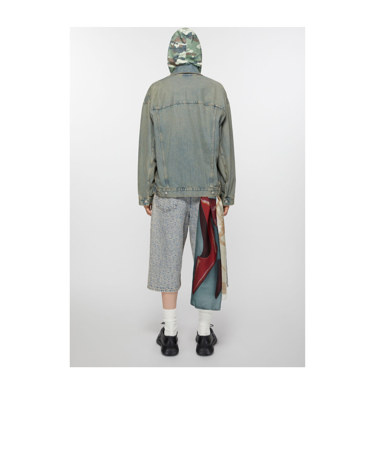 Acne Studios Print Silk Scarf In Grey,beige