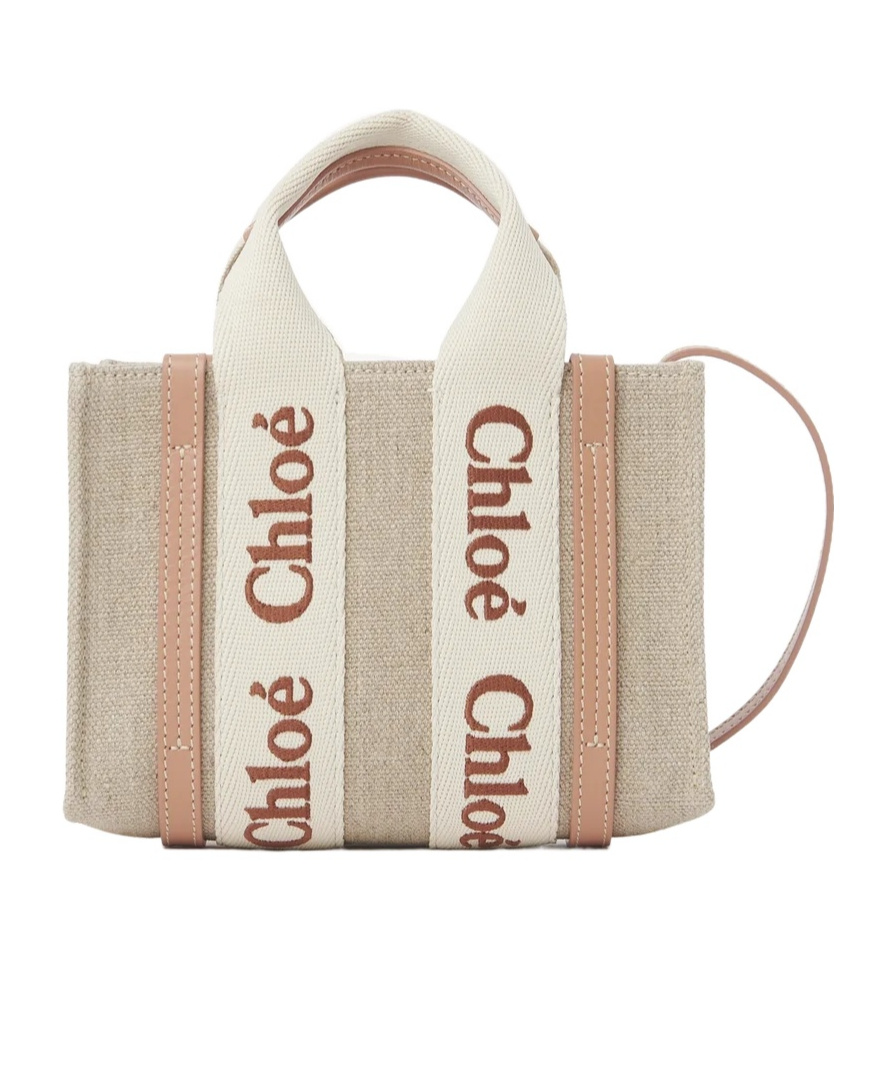 Chloé Mini Woody Tote Bag In Linen Leather